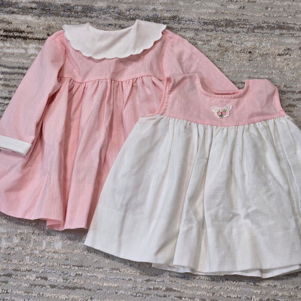 Vintage Fayette Baby Dress Bundle Pink White Butterfly Floral Embroidery‎ 18 Mo